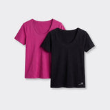 T-Shirt Scollo Profondo Fucsia e Nero - Set da 2