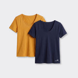 T-Shirt Scollo Profondo Ocra e Blu - Set da 2