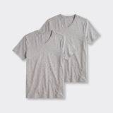 T-Shirt Scollo a V Elasticizzata Grigio Chiaro Melange - Set da 2