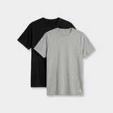 T-Shirt Girocollo Elasticizzata Nero e Grigio Chiaro Melange - Set da 2