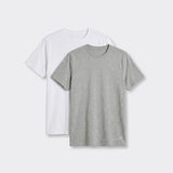 T-Shirt Girocollo Elasticizzata Bianco e Grigio Chiaro Melange - Set da 2