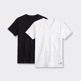 T-Shirt Scollo a V Elasticizzata Nero e Bianco - Set da 2