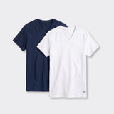 T-Shirt Scollo a V Elasticizzata Blu e Bianco - Set da 2
