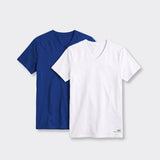 T-Shirt Scollo a V Elasticizzata Blu Royal e Bianco - Set da 2