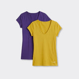 T-Shirt Scollo a V Viola e Giallo - Set da 2