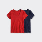 T-Shirt Scollo Profondo Rosso e Blu - Set da 2