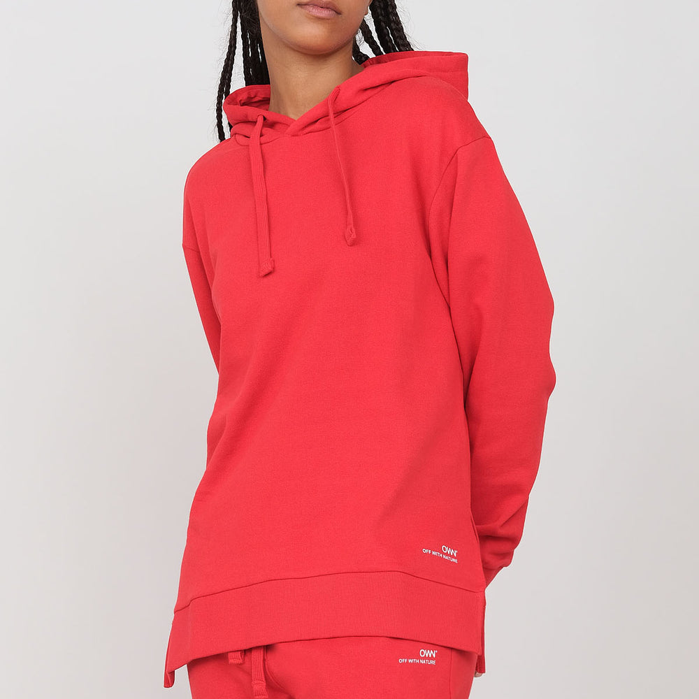 Brushed sweatshirt with hood and side slits