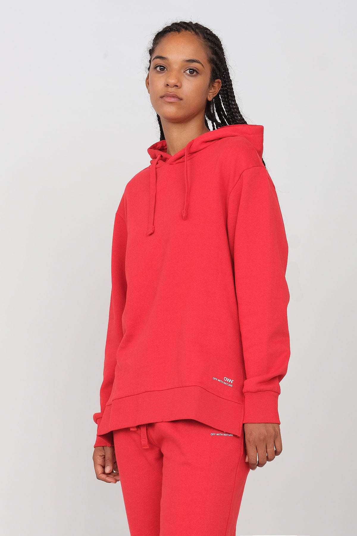 Brushed sweatshirt with hood and side slits