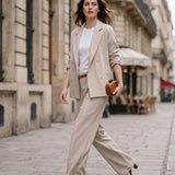 Pantalone Palazzo Loose Fit in Interlock Beige