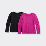 T-Shirt a Manica Lunga Nero e Fucsia - Set da 2