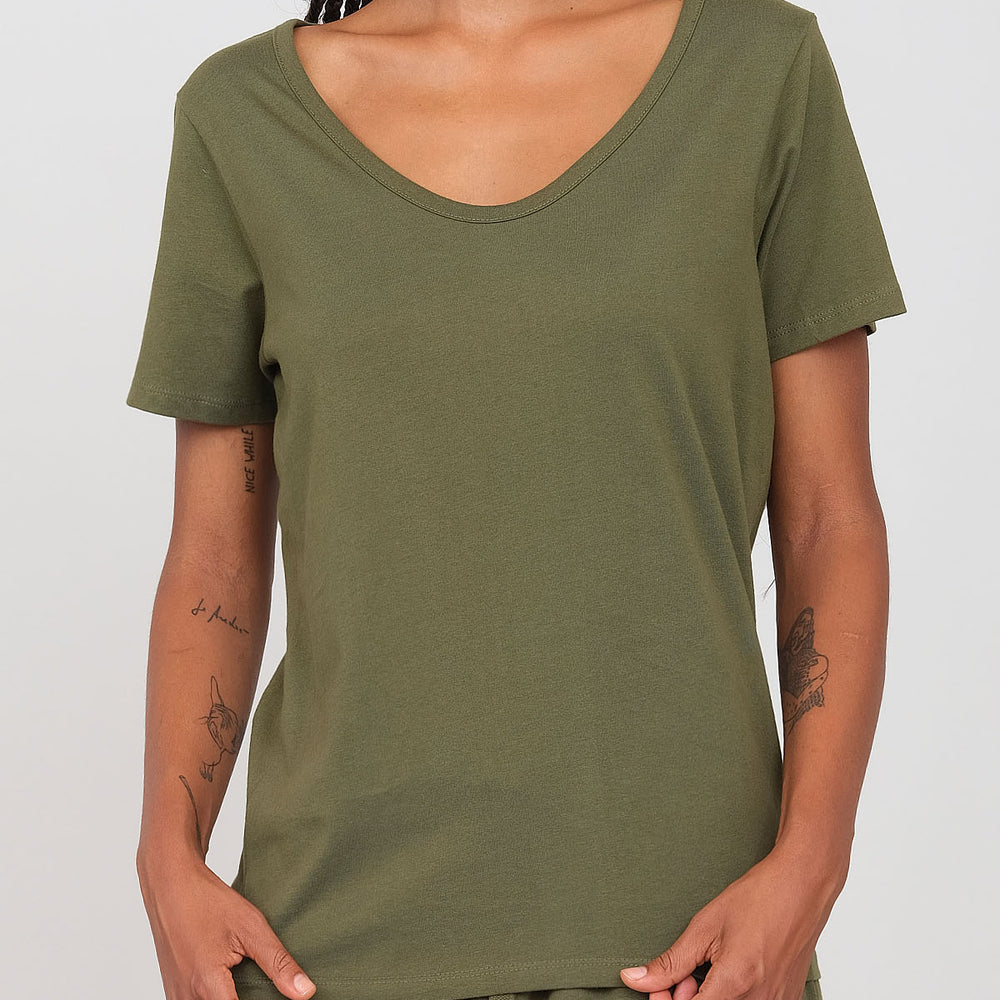 Jersey T-shirt with deep neckline