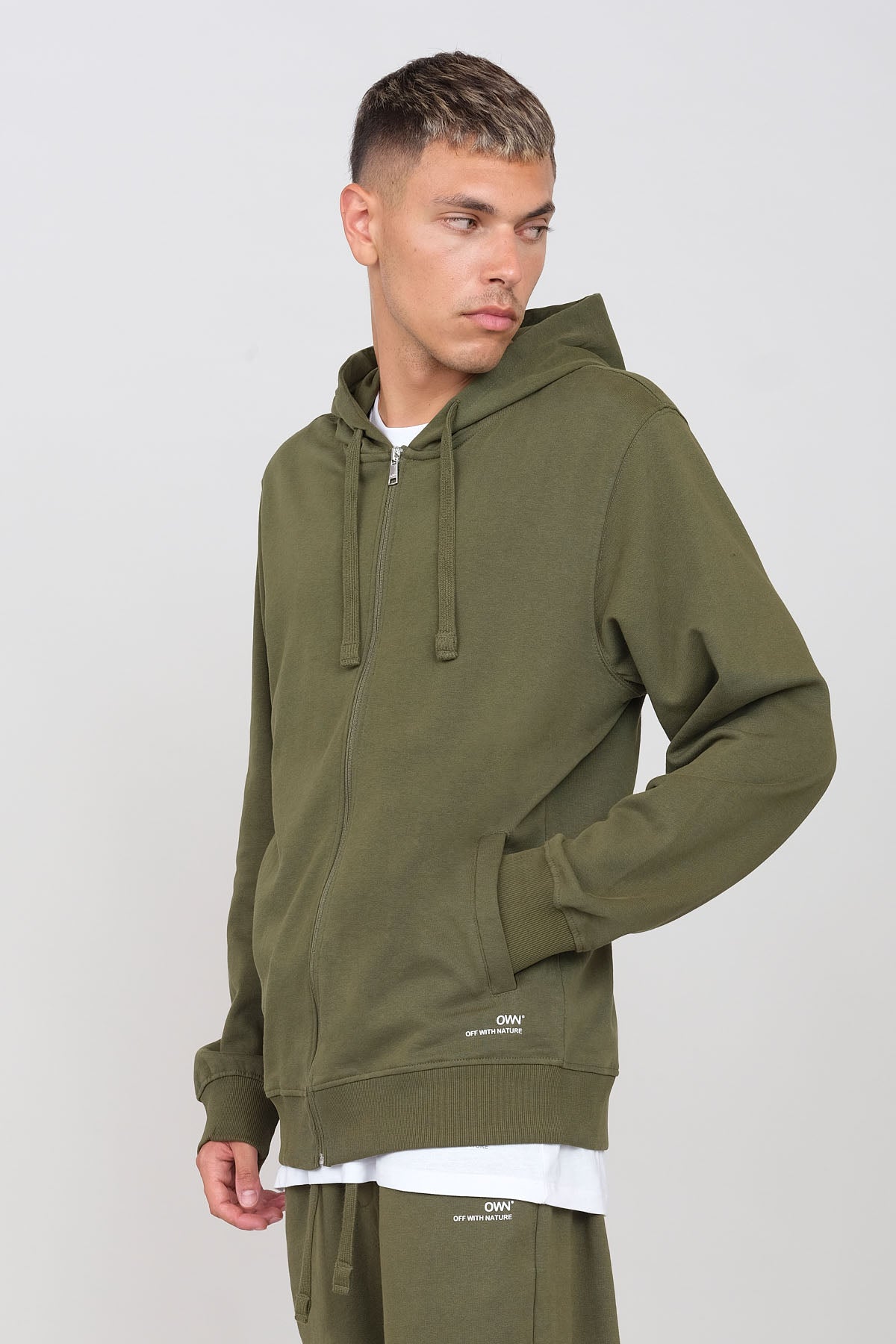 Brushed hooded sweatshirt with zip