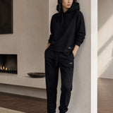 Hooded Fleece Sweatshirt with Side Slits Black