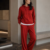 Fleece Hoodie with Side Slits Red