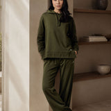 Military Green Fleece Hoodie with Side Slits