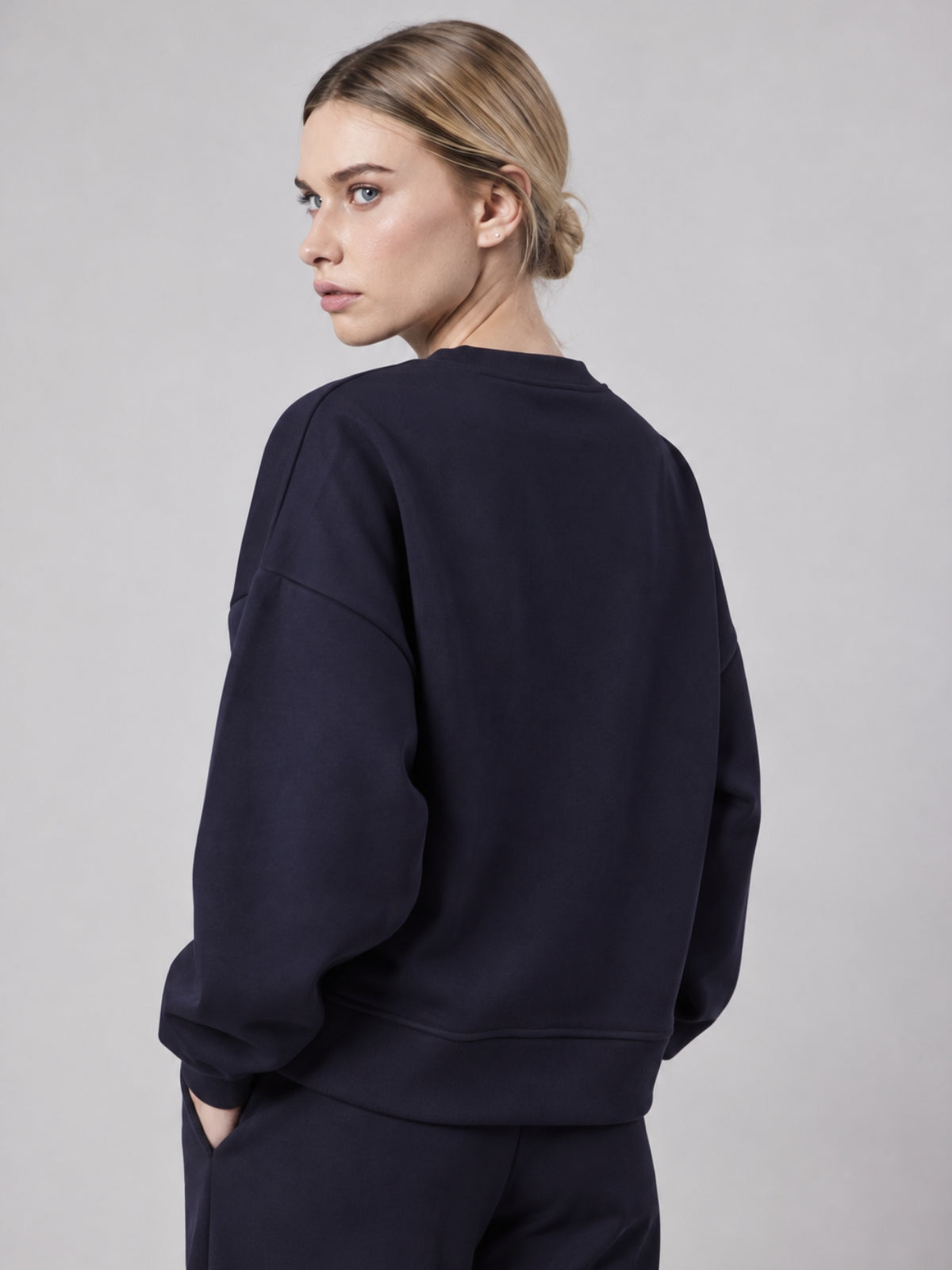 Felpa Girocollo Loose Fit in Interlock Navy