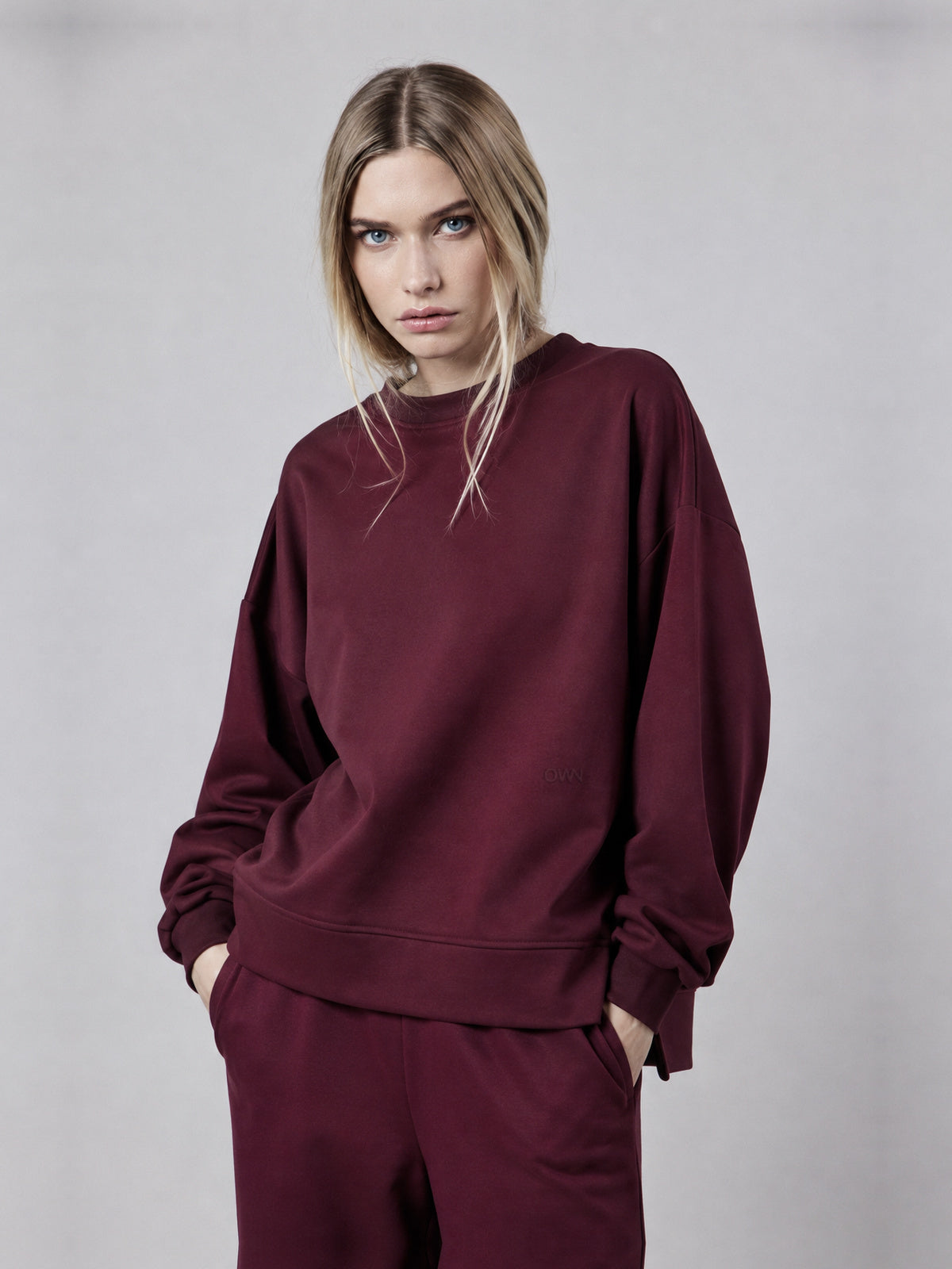 Felpa Girocollo Loose Fit in Interlock Burgundy