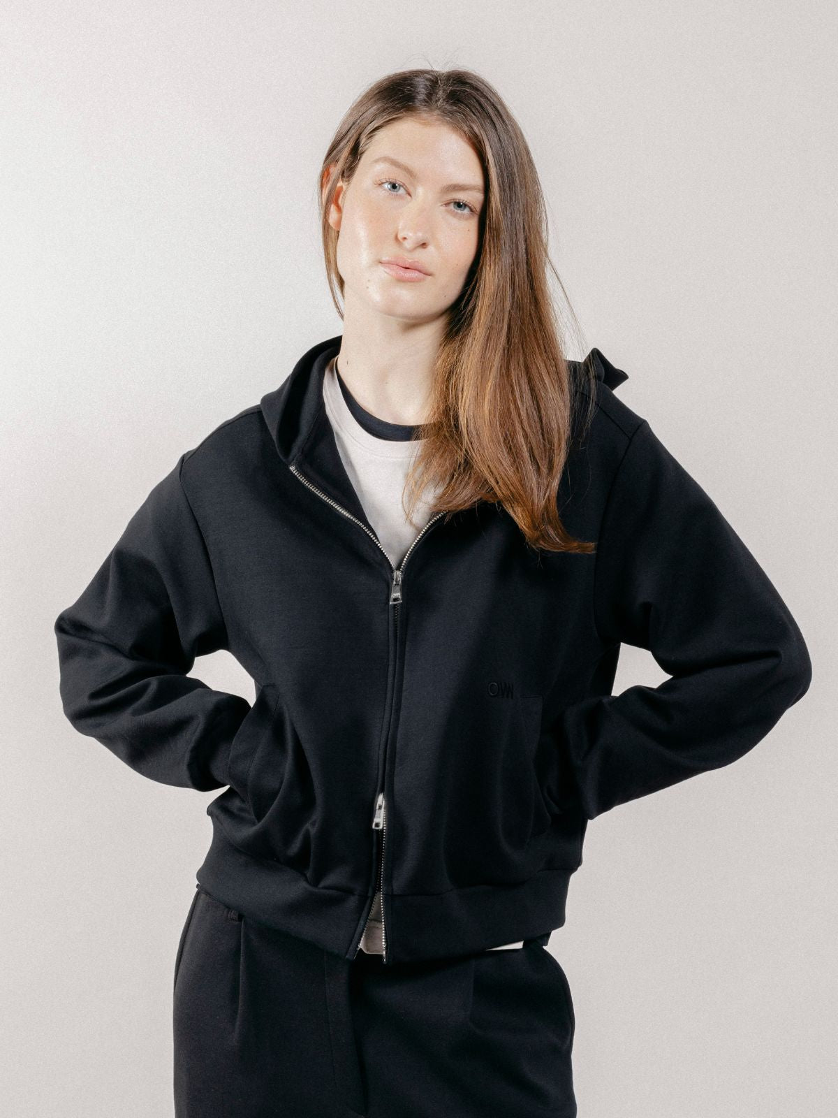 Felpa con Cappuccio e Zip in Interlock