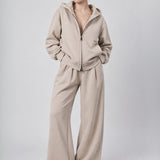 Beige Interlock Zip-Up Hoodie
