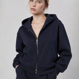 Felpa con Cappuccio e Zip in Interlock Navy