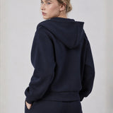 Felpa con Cappuccio e Zip in Interlock Navy