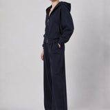 Felpa con Cappuccio e Zip in Interlock Navy