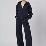 Felpa con Cappuccio e Zip in Interlock Navy