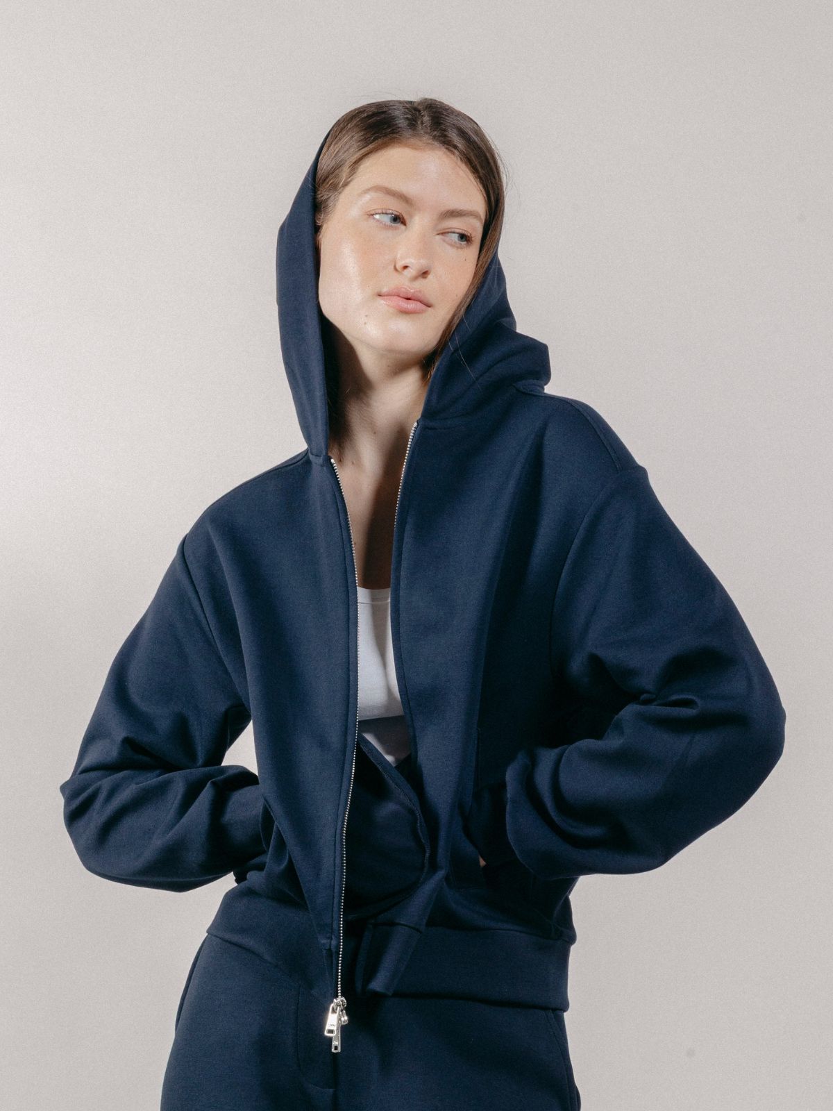 Felpa con Cappuccio e Zip in Interlock