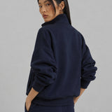 Felpa Collo Lupetto con Zip in Interlock Navy