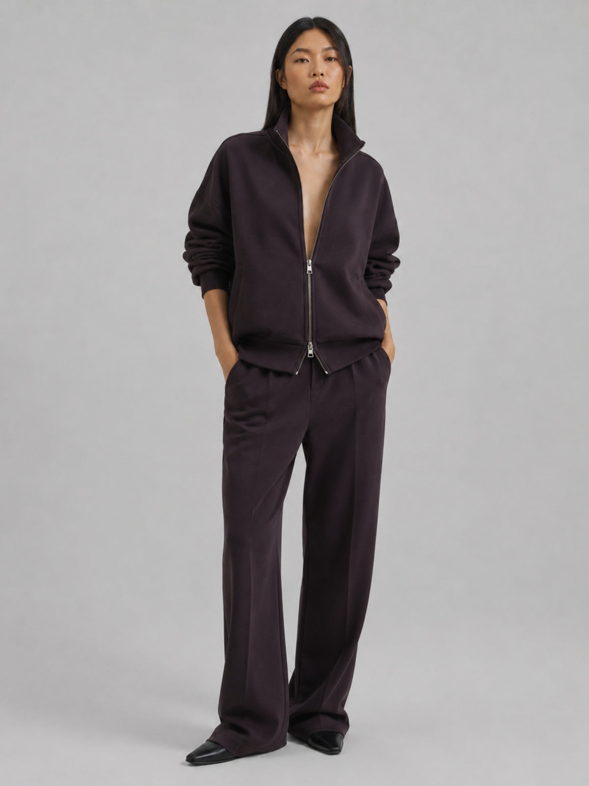 Felpa Collo Lupetto con Zip in Interlock Wood