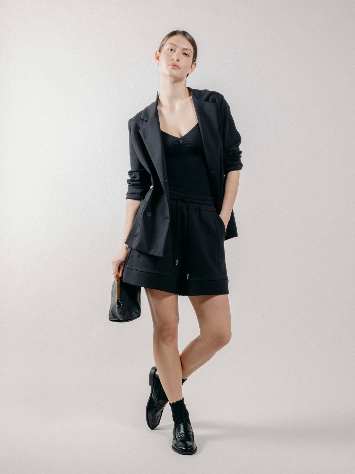 Giacca Blazer Doppiopetto in Interlock Black