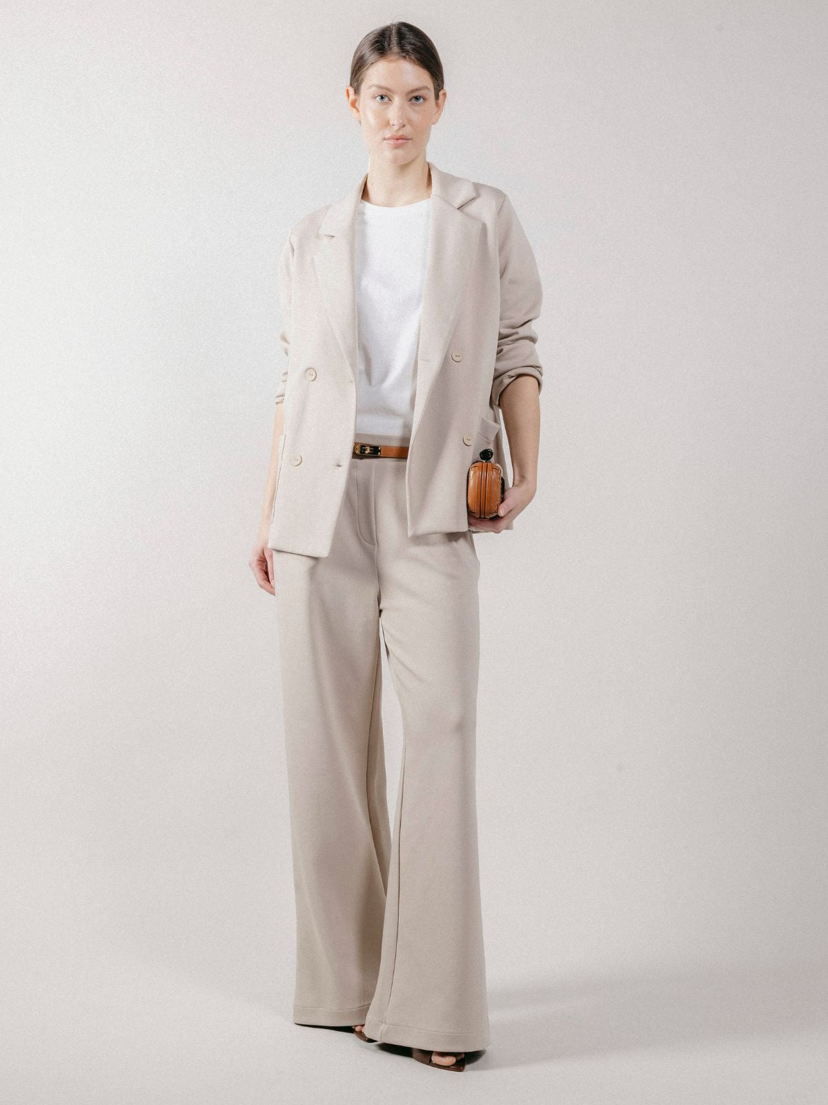 Giacca Blazer Doppiopetto in Interlock Beige
