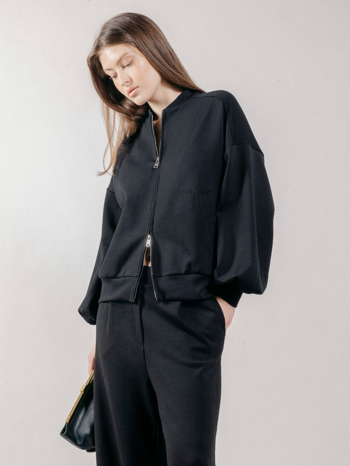 Giubbotto Bomber Loose Fit in Interlock Black