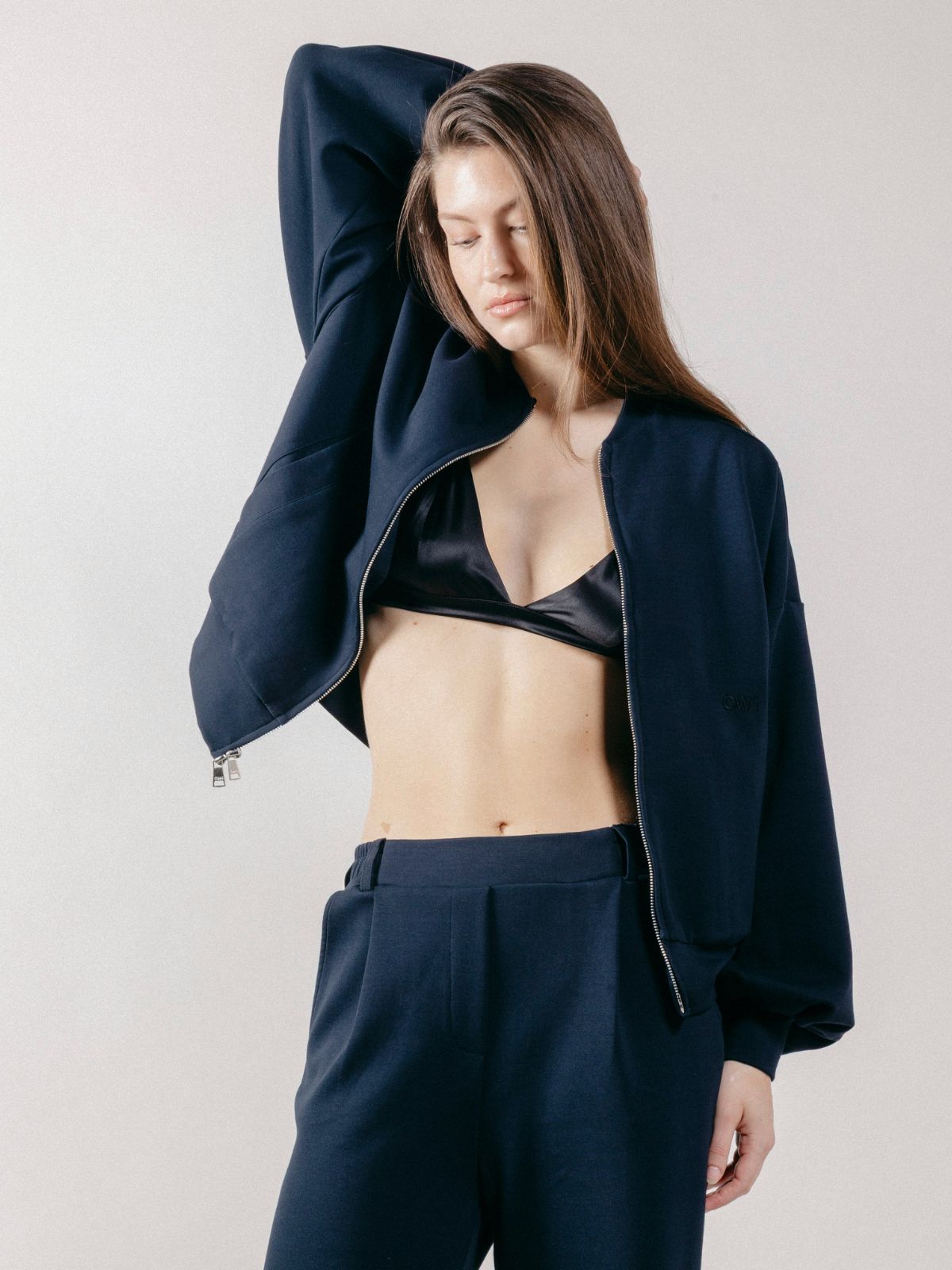 Giubbotto Bomber Loose Fit in Interlock Navy