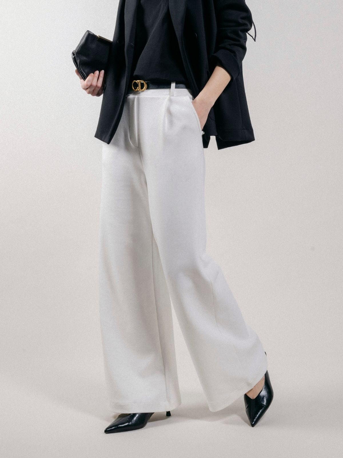 Pantalone Palazzo Loose Fit in Interlock Off White