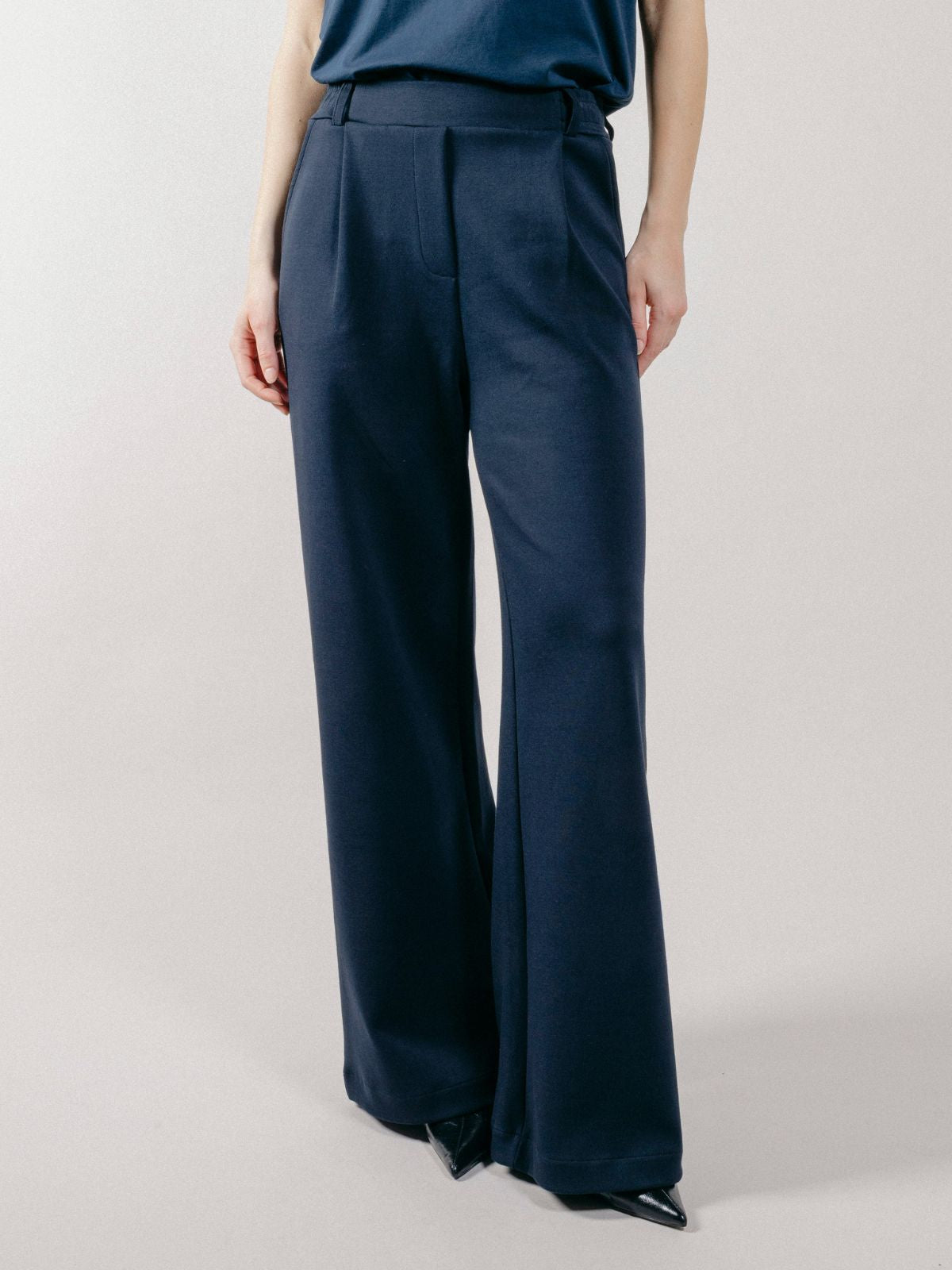 Pantalone Palazzo Loose Fit in Interlock Navy