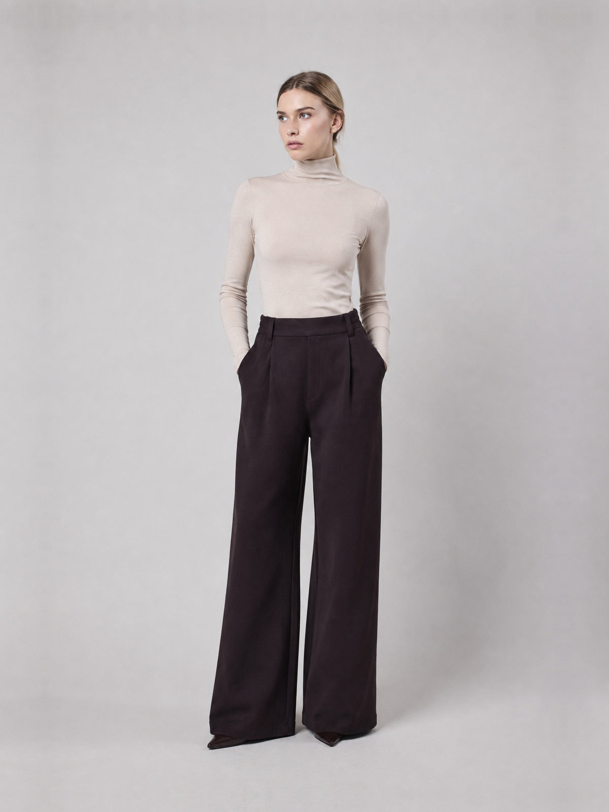 Pantalone Palazzo Loose Fit in Interlock Wood