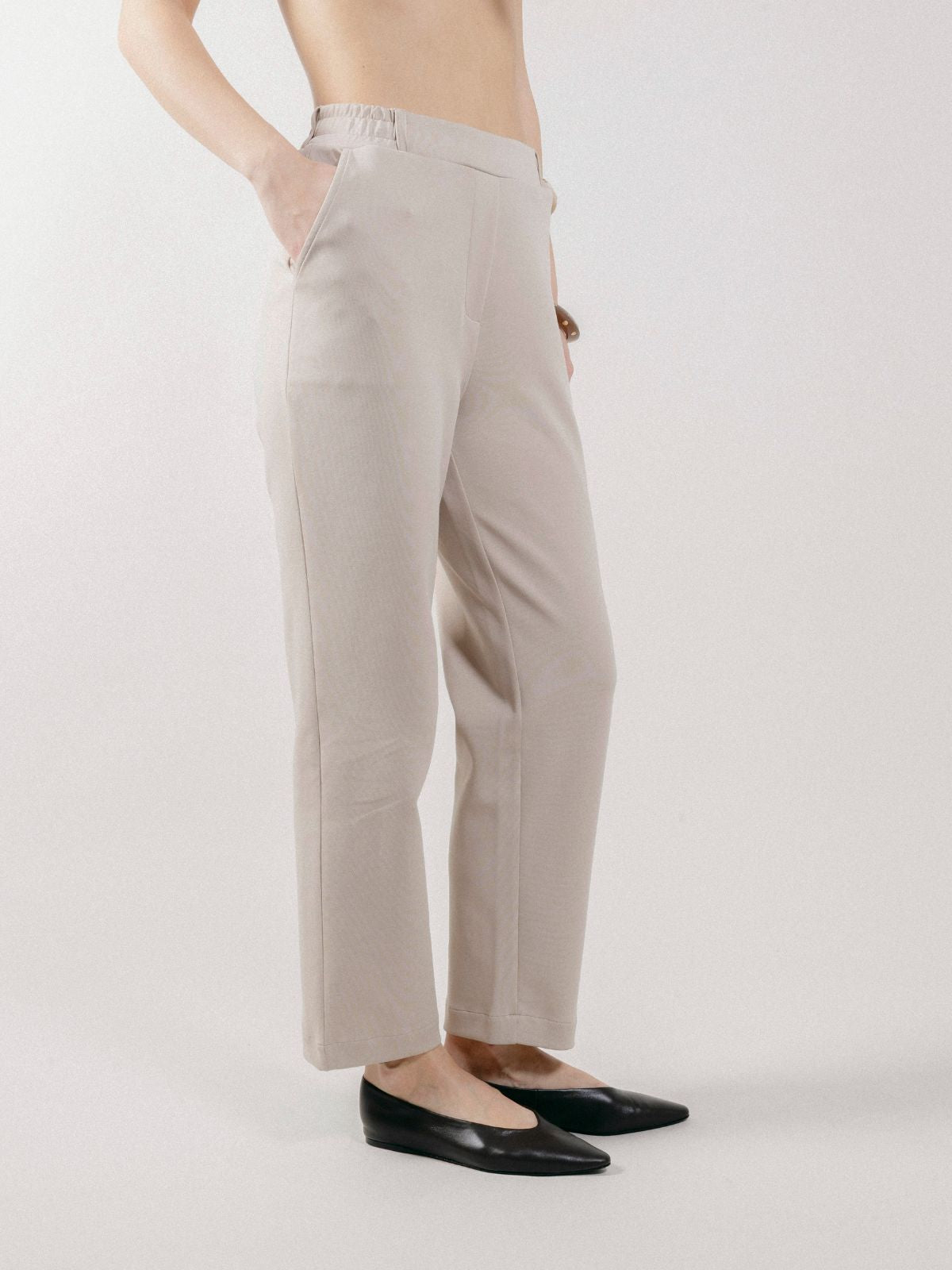 Pantalone a Gamba Dritta in Interlock Beige