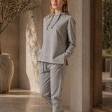 Light Grey Melange Sweatshirt with Side Slits + Joggers Set