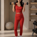 Red High Waisted Active Leggings + Sports Bra Set
