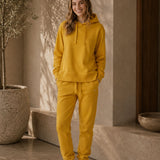 Set Felpa Felpata Cappuccino e Spacchi Laterali + Joggers Felpati Ocra