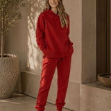 Set Felpa Felpata Cappuccino e Spacchi Laterali + Joggers Felpati Rosso