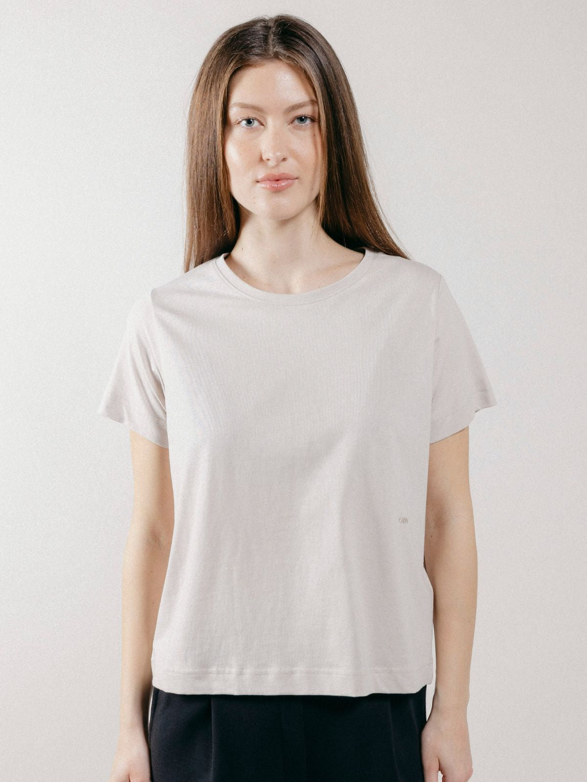 T-Shirt Girocollo in Jersey Beige