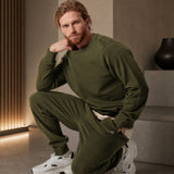 Fleece Crew Neck Sweatshirt + Fleece Joggers Military Green Set