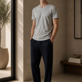 Light Grey Melange Stretch V-Neck T-Shirt