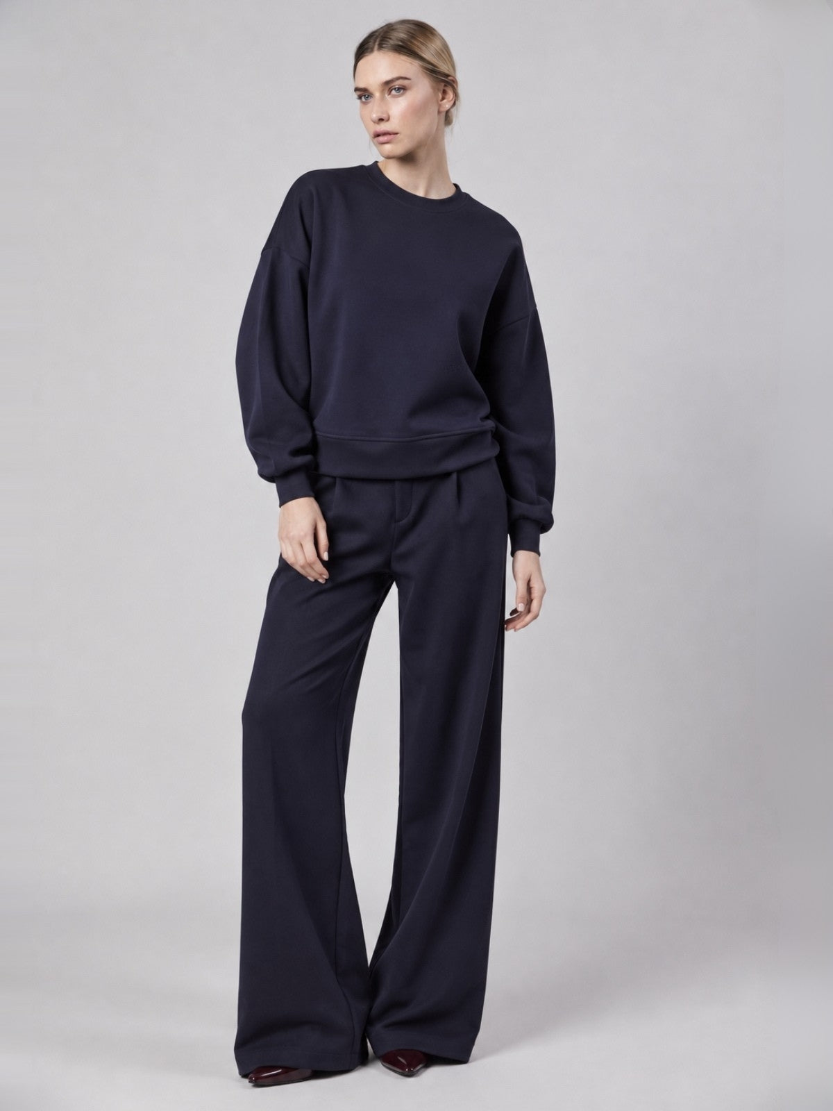 Felpa Girocollo Loose Fit in Interlock Navy
