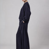 Felpa Girocollo Loose Fit in Interlock Navy