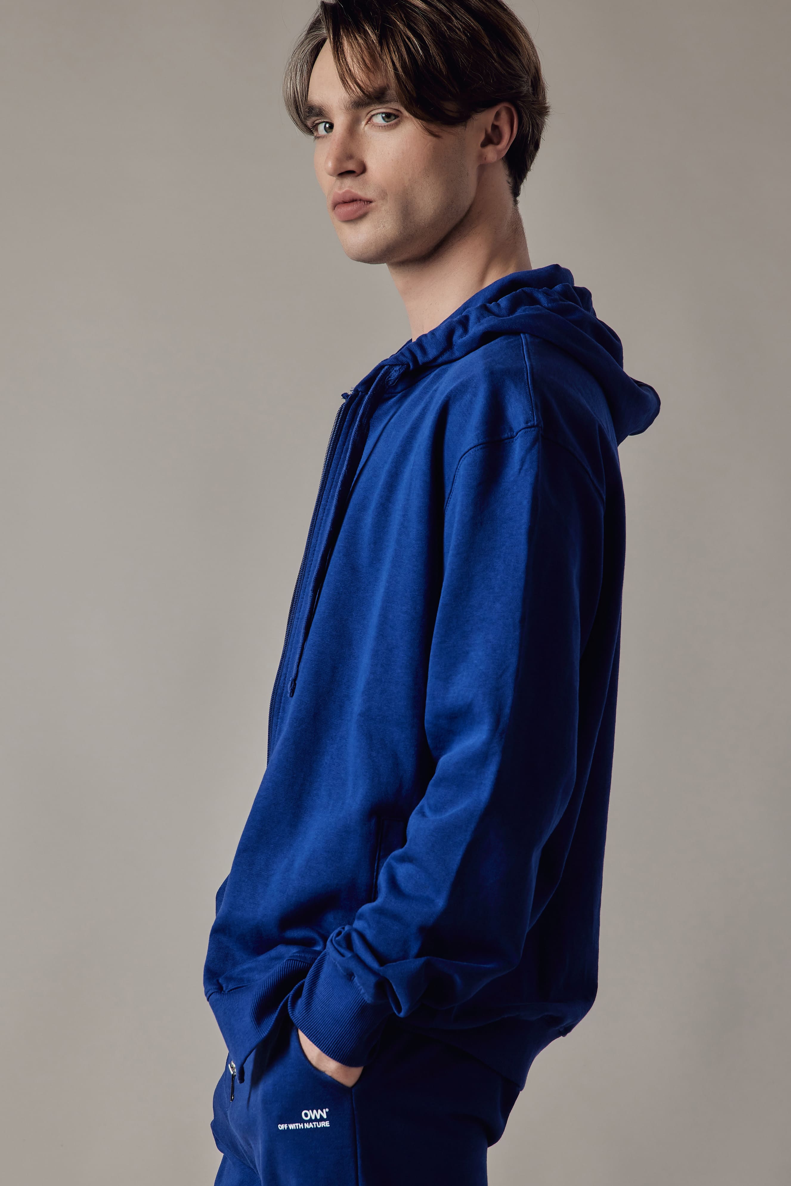 Felpa con Cappuccio e Zip Blu Royal
