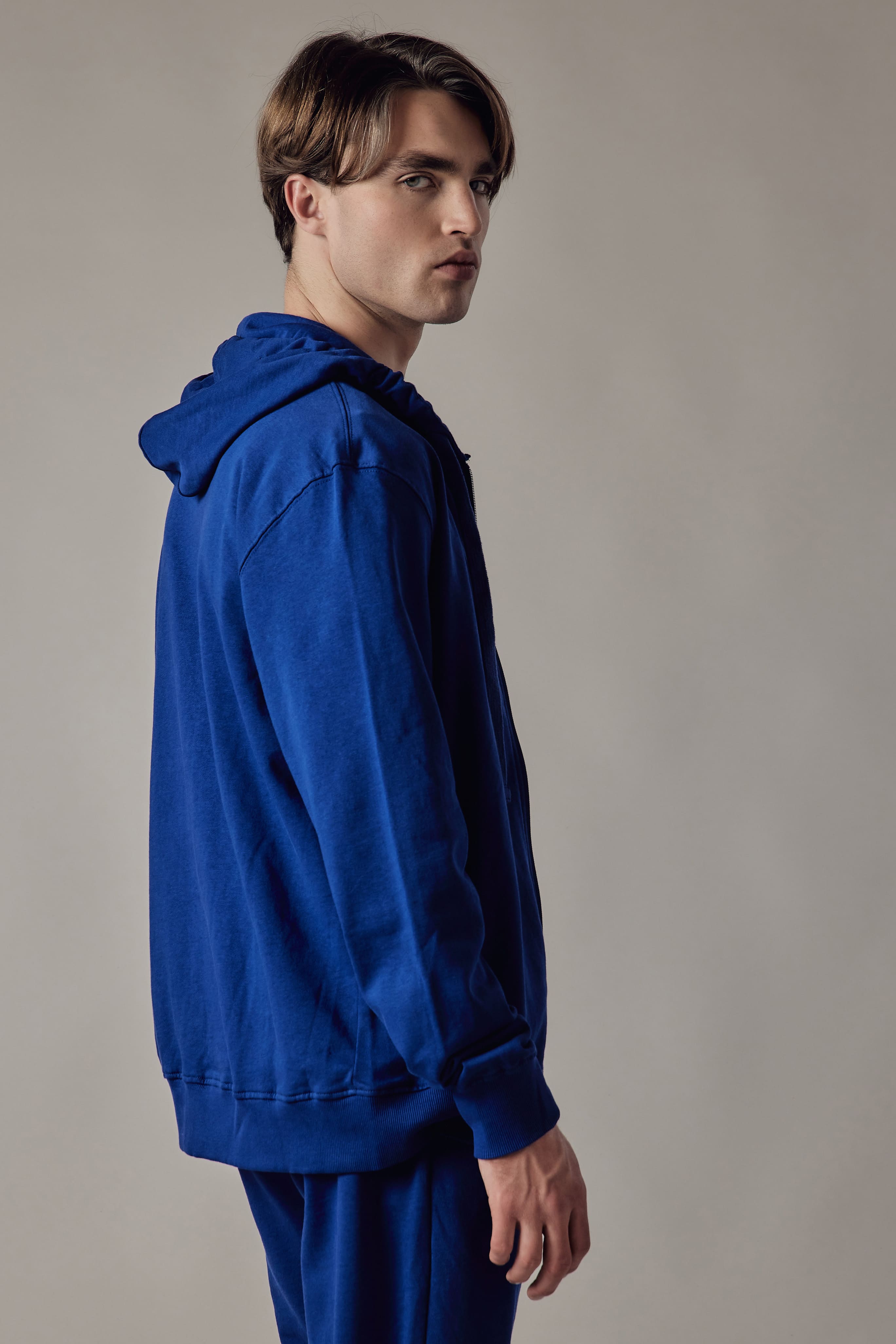 Felpa con Cappuccio e Zip Blu Royal