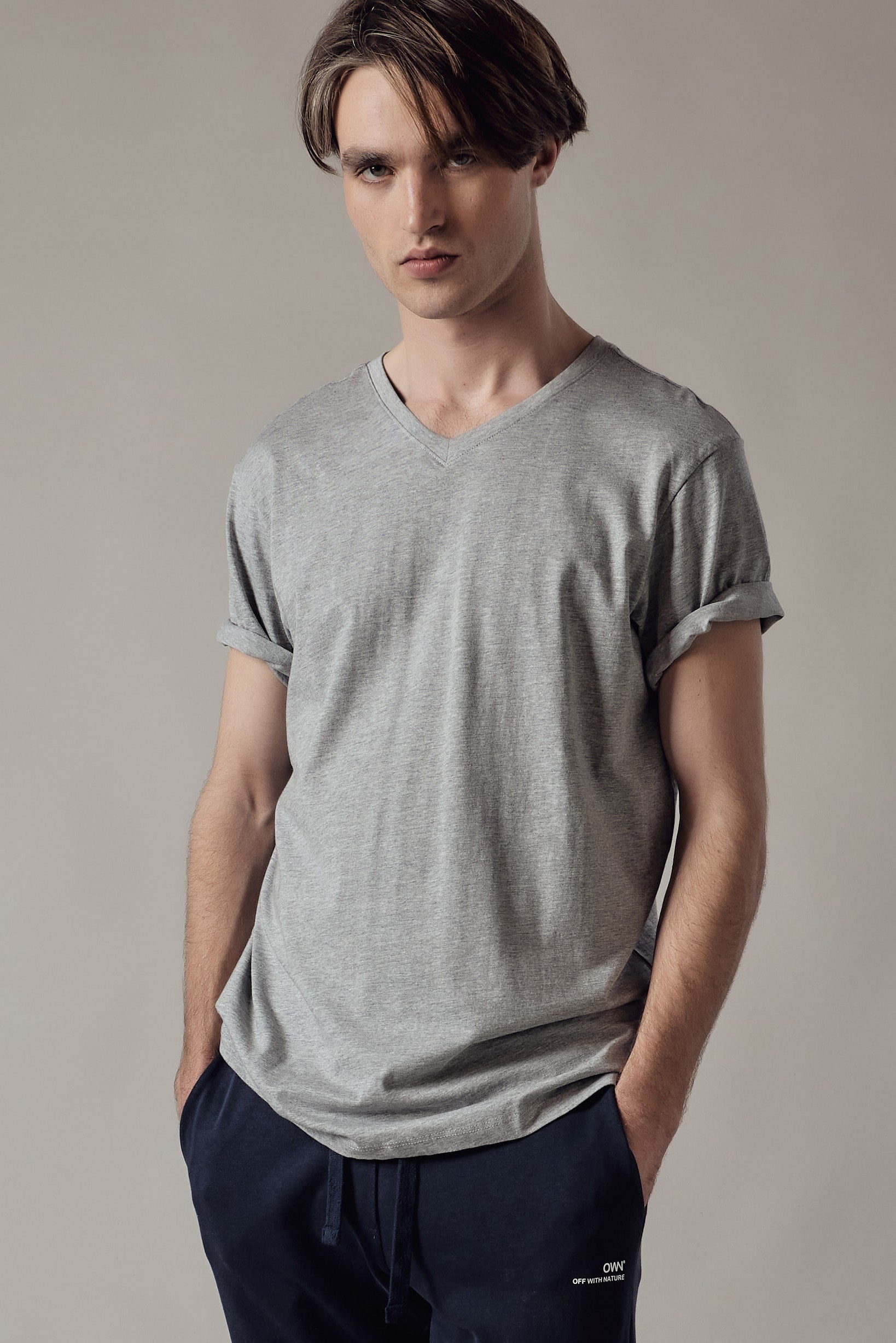 Light Grey Marl V-Neck T-Shirt